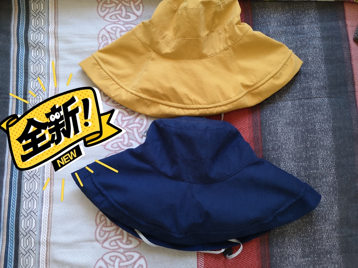 黄色大沿渔夫防晒帽。小红书推荐。帽子随意折...