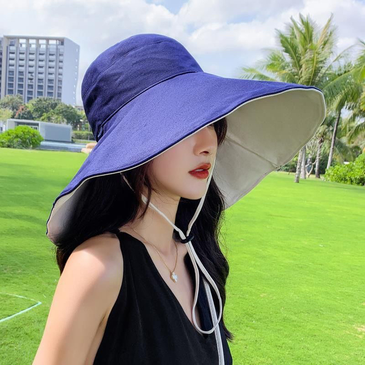 双面帽子女夏超大帽檐遮阳帽防晒渔夫帽韩版百...