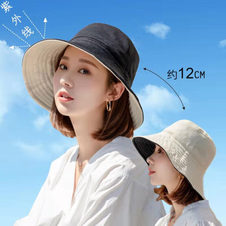 日本uvcut防晒帽太阳帽子女夏渔夫帽双面...