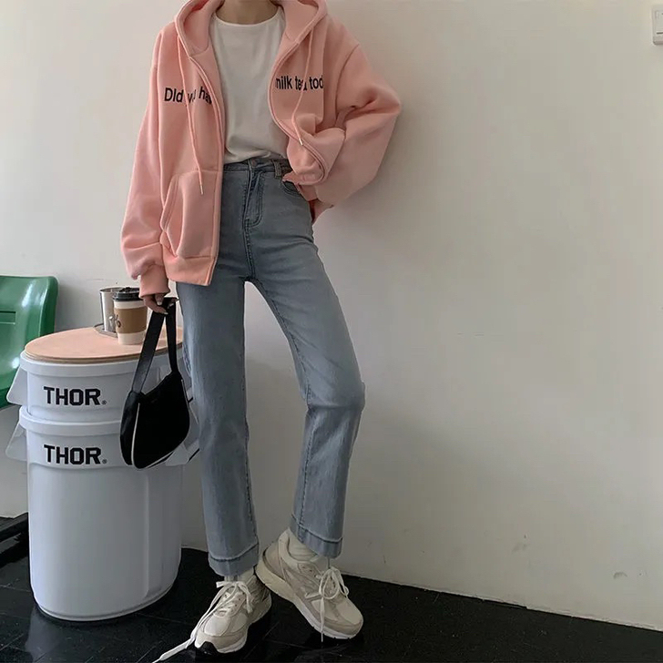 高腰牛仔裤九分裤(带弹力)