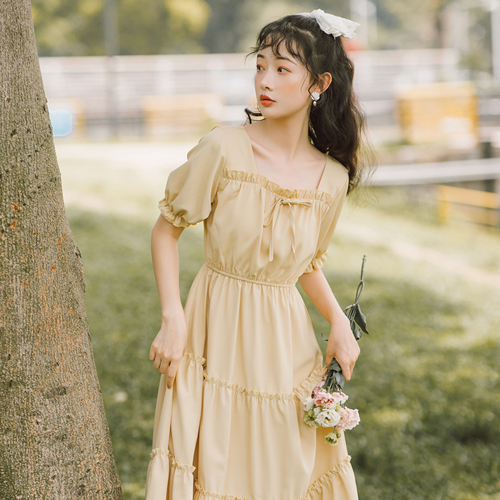 #森系连衣裙女夏学生小清新裙子2021年新...