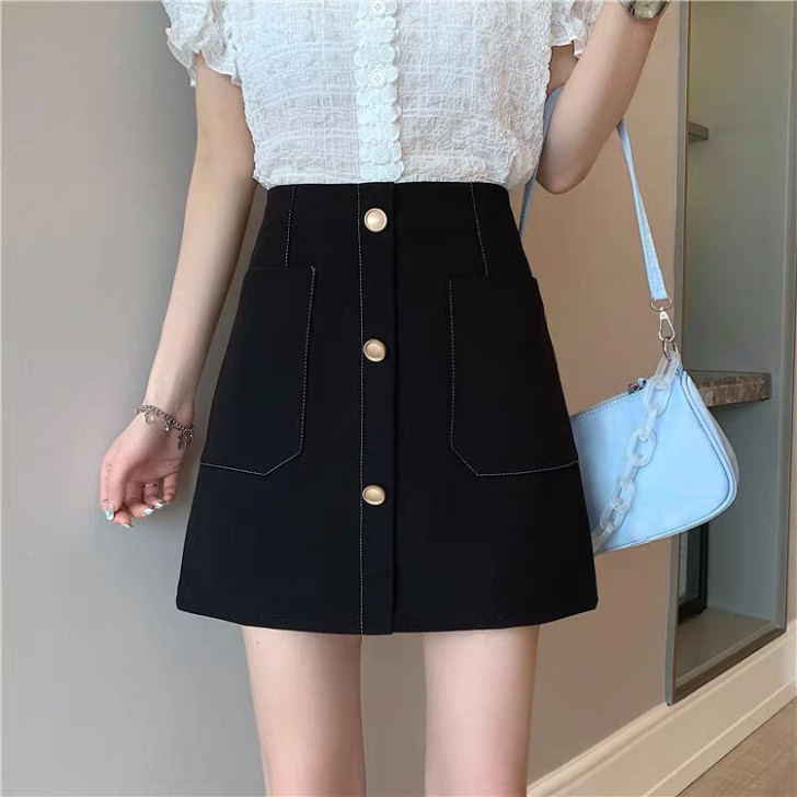 高腰短裙女夏2021新款显瘦a字包臀百搭薄...