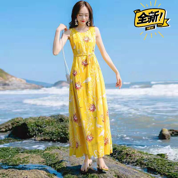 沙滩裙碎花裙雪纺连衣裙新款裙子女夏季雪纺长...