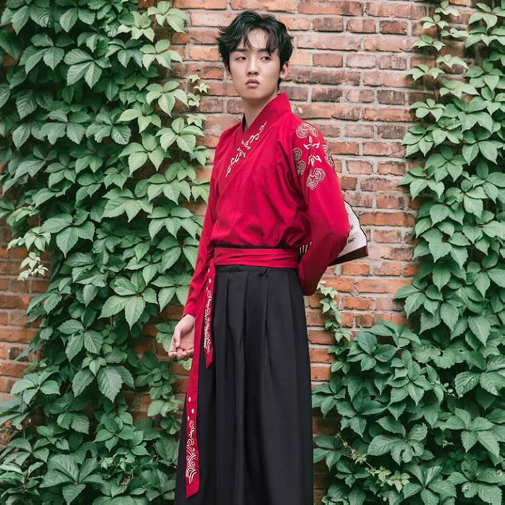 汉服男中国风夏季长袍套装侠客书生魏晋大氅古...