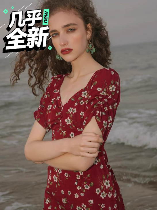 文艺风复古雪纺碎花连衣裙裙，质量很可，我是...