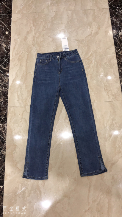 全新女款夏天薄款后破洞开叉牛仔裤女直筒显瘦...