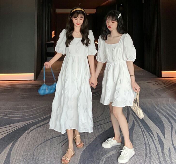 【包邮】夏季韩版2021新款闺蜜装法式方领...