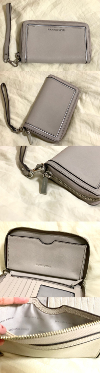 MK兔灰色长款荔枝皮女士钱包手拿包