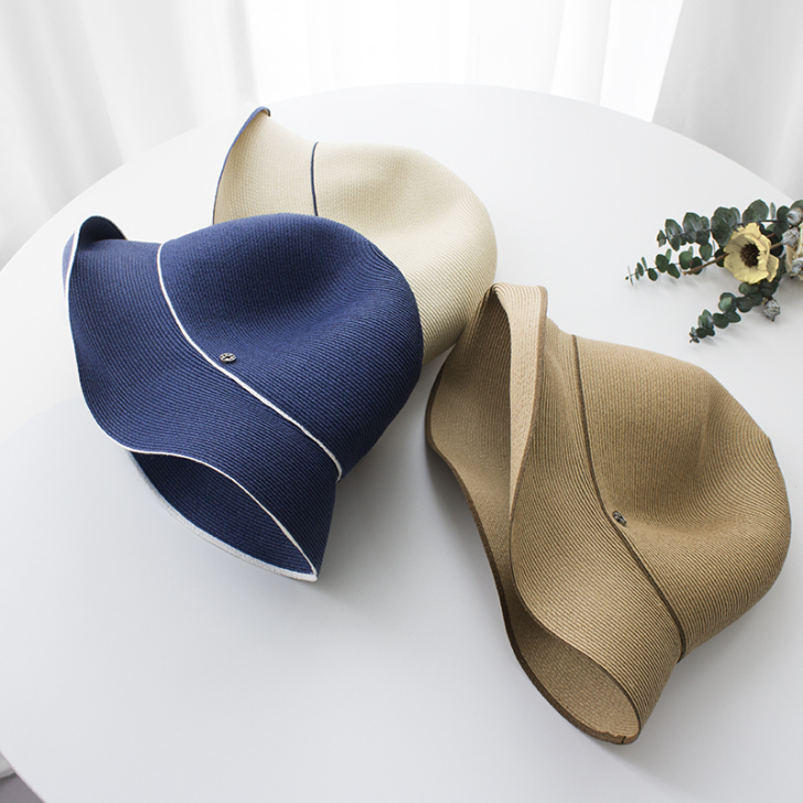 日本细辫编织帽女士折叠盆帽夏天渔夫帽子草帽...