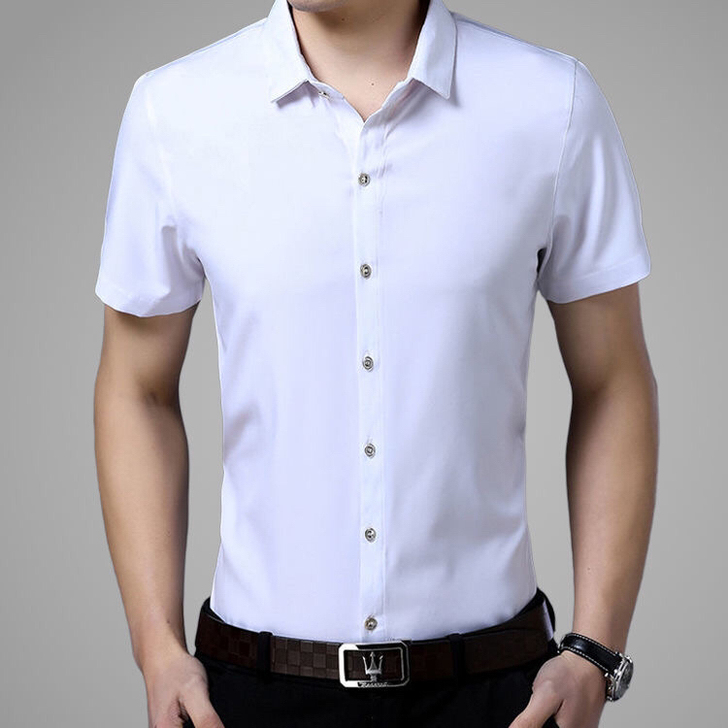 夏季男士短袖白衬衫高档冰丝衬衫短袖潮流百搭...