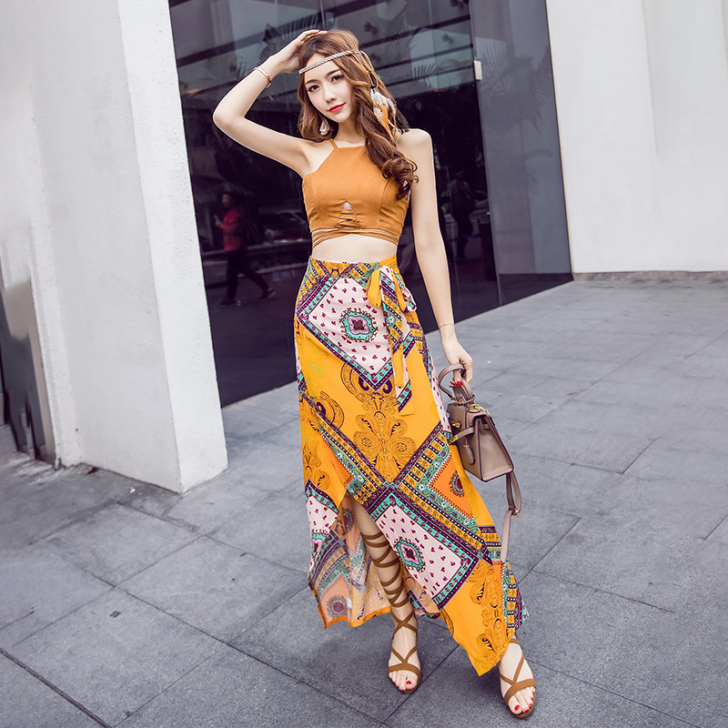 沙滩裙女夏2018新款泰国海边度假性感两件...