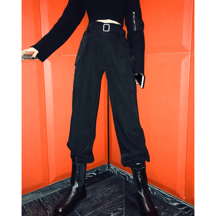 丽哥潮牌2020新款黑色休闲裤子女宽松显瘦...