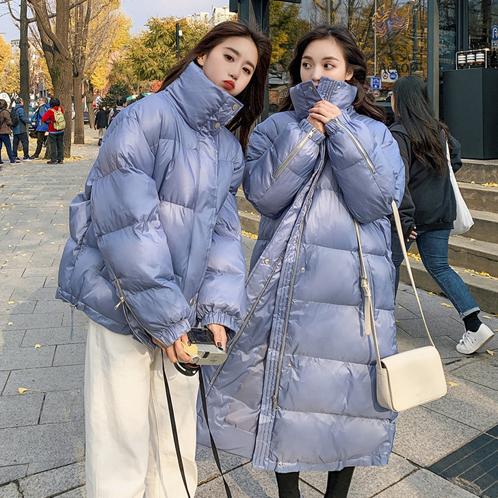 2020哑光亮面长款棉服女新款韩版宽松加厚...