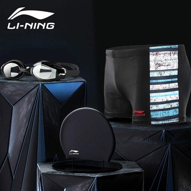 李宁泳裤泳衣防尴尬平角游泳裤大码裤专业泳镜...