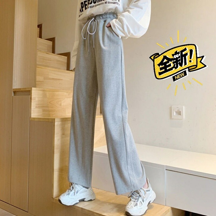 夏季薄款小个子九分灰色宽松阔腿裤女高腰学生...