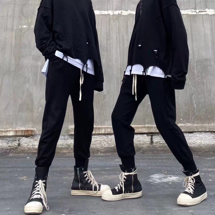 美潮高街暗黑风RO休闲束脚裤潮流毛圈百搭卫...