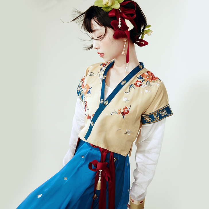 【十三余 小豆蔻儿】[靛蕊] 绣花唐背子破...