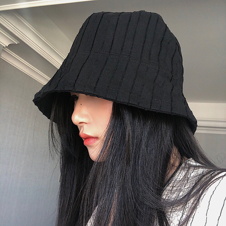 日本小众水桶帽高冷薄款遮脸竖条平顶渔夫帽子...