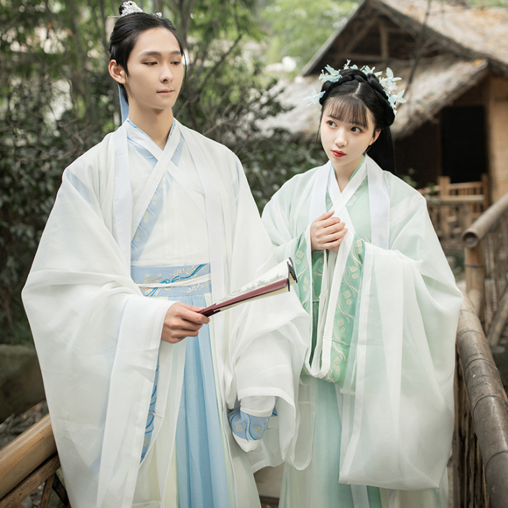 清仓不退暮汐阁蒹葭情侣汉服晋襦三件套绣花情...