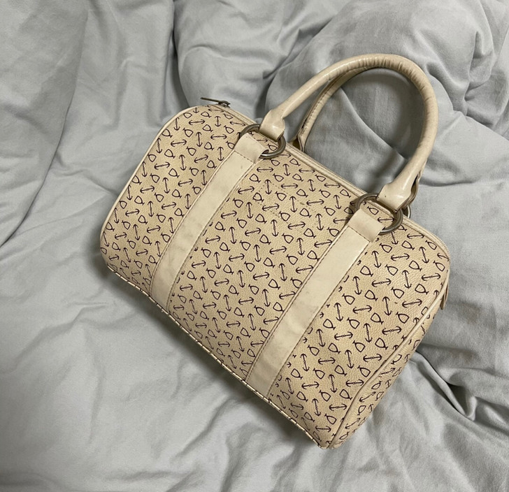 手提包中古vintage米黄包包 标拆...