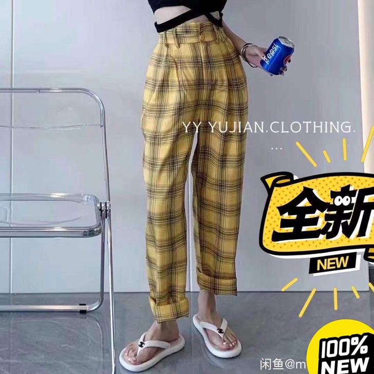 全新 复古高街格纹裤 腰部松紧设计 夏款 ...