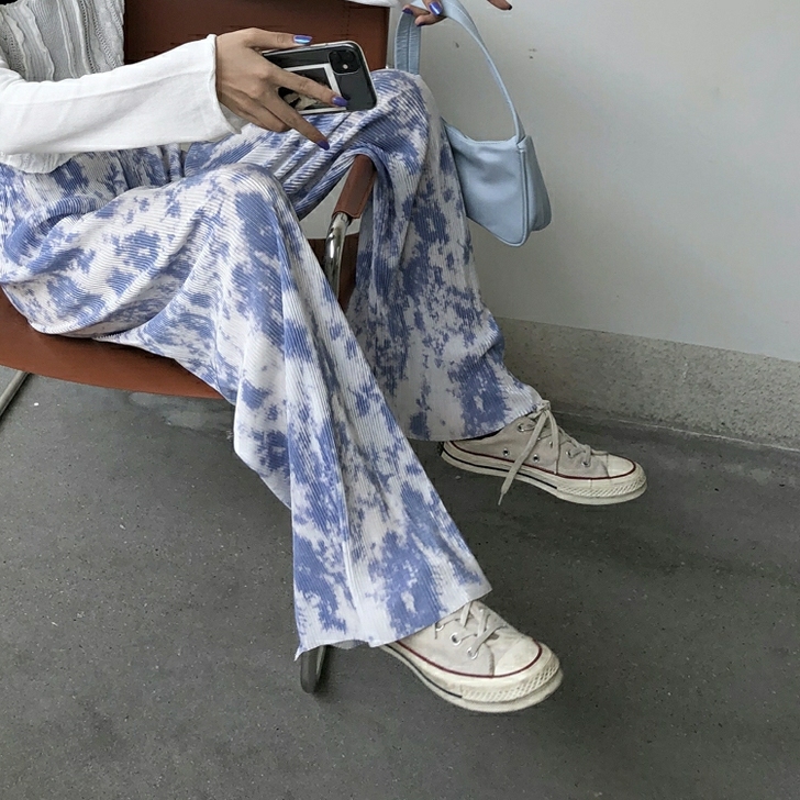 阔腿裤女夏季印花休闲裤子薄款拖地长裤复古港...