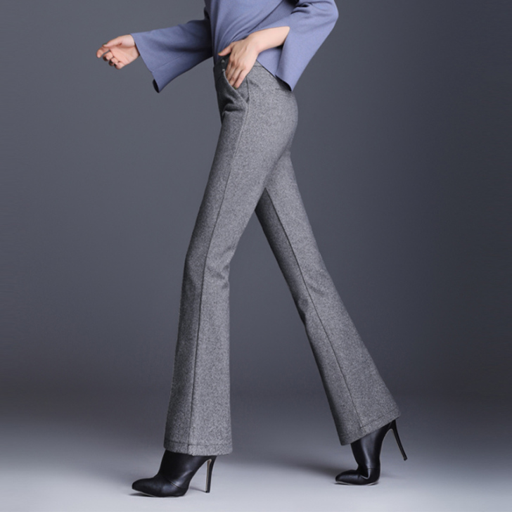 毛呢微喇叭裤女2020春秋新款高腰胖mm西...