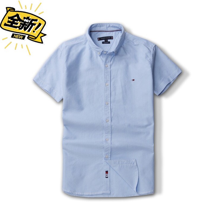 美国男士汤米纯棉牛津纺短袖衬衫休闲免烫半袖...