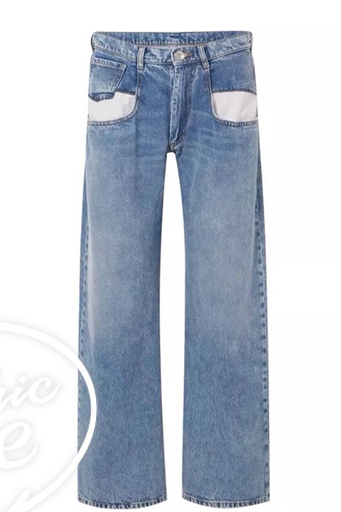 金泫雅明星同款浅色牛仔裤女中高腰宽松阔腿长...