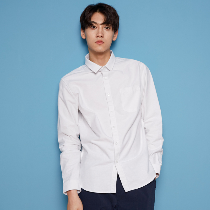 美特斯邦威长袖衬衫男秋冬款羊毛纯色潮流韩版...