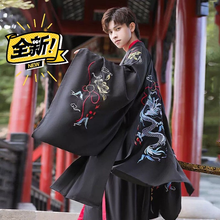 正品原创中国风汉服男黑色龙袍古风男士仙气古...