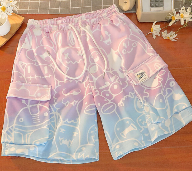 渐变大口袋短裤夏季薄款休闲运动五分外穿沙滩...