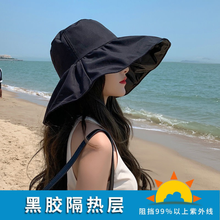 日本UV防晒帽女韩版大沿渔夫帽防紫外线遮阳...