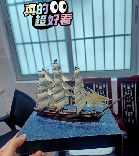 自制帆船模型一个，带水景380元，造型精致...