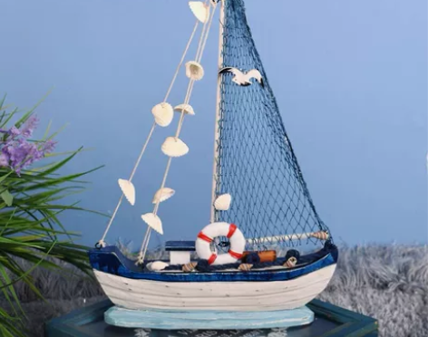 地中海装饰品木质大号贝壳船一帆风顺帆船模型...