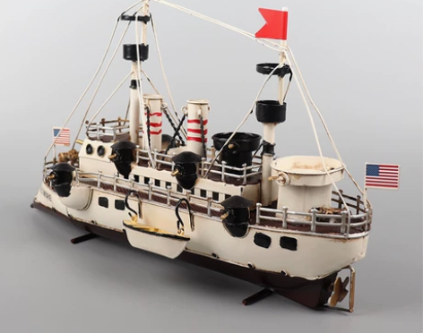 复古仿真战船模型摆件铁皮轮式巡洋战舰家居收...