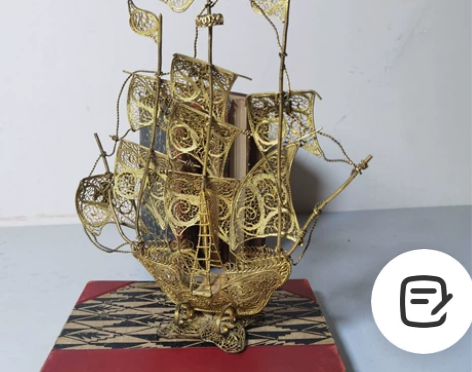 掐丝铜器铜船 帆船模型一帆风顺装饰摆件国外...