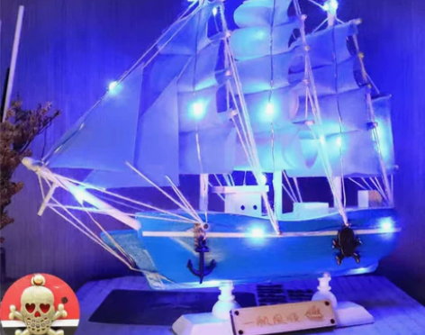 实木海盗船模型摆件海贼船装饰品灯船一帆风顺...