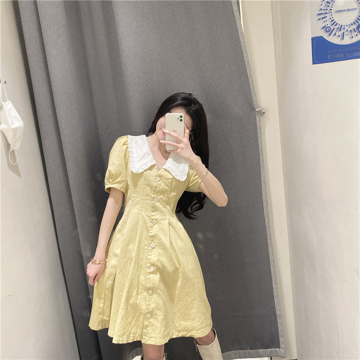 2020夏季新品女装 法式撞色翻领娃娃领显...