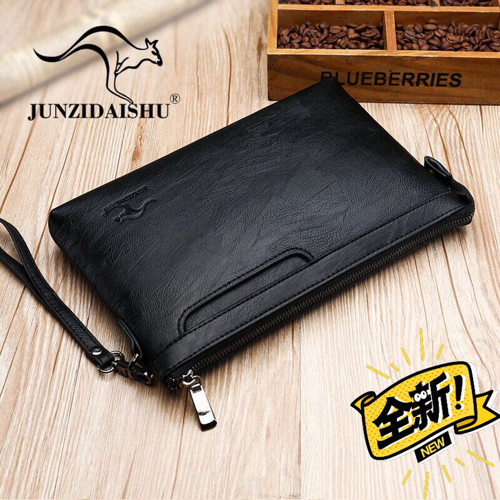 袋鼠正品男士手包真皮质感大容量手拿包商务手...