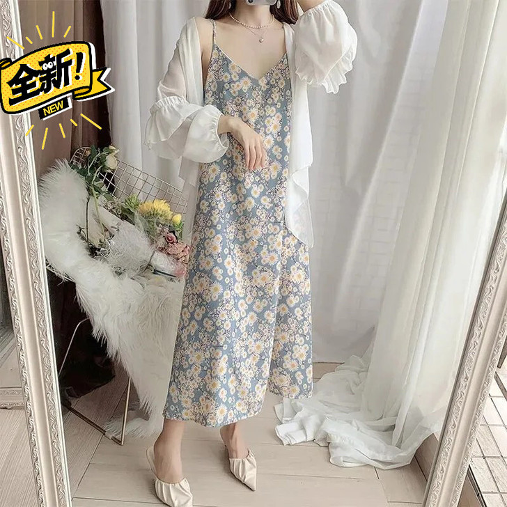 卖实体店不做了剩余几条碎花吊带连衣裙夏季仙...