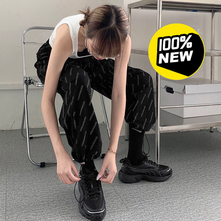 宽松束脚休闲老爹裤女显瘦春夏新款运动字母裤...