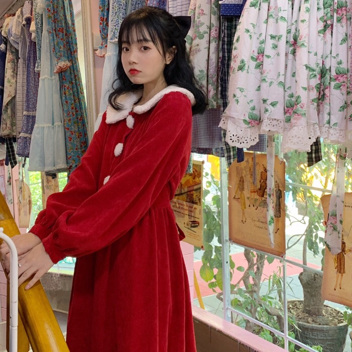 裙子女装2021新款春秋季复古长裙泫雅风中...