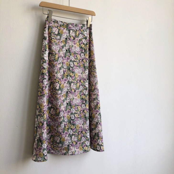 日系温柔风高腰碎花半身裙女夏装法式复古印花...