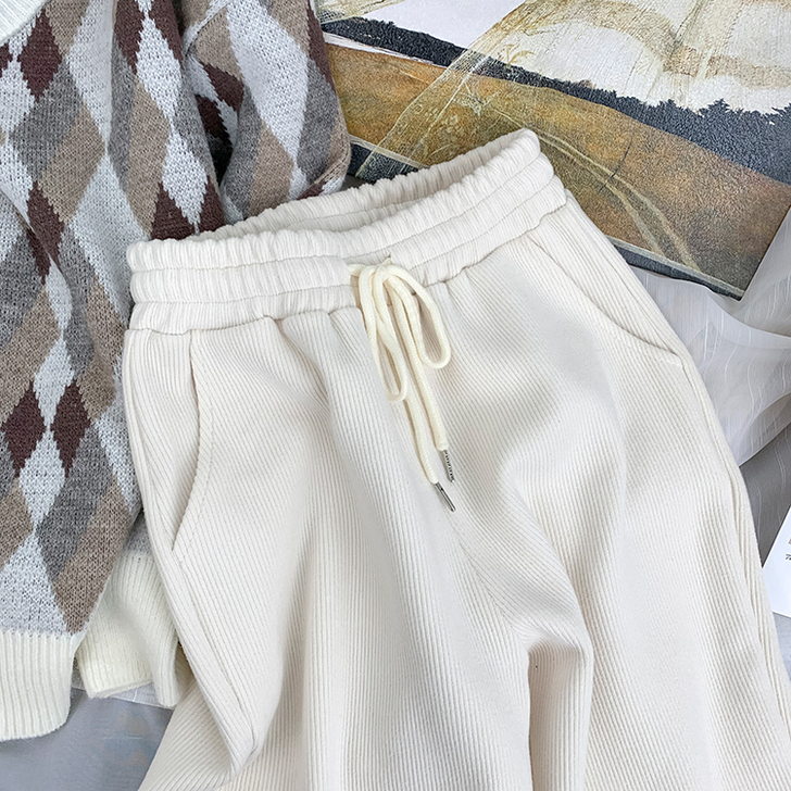高腰显瘦百搭灯芯绒加绒阔腿哈伦裤女秋冬宽松...