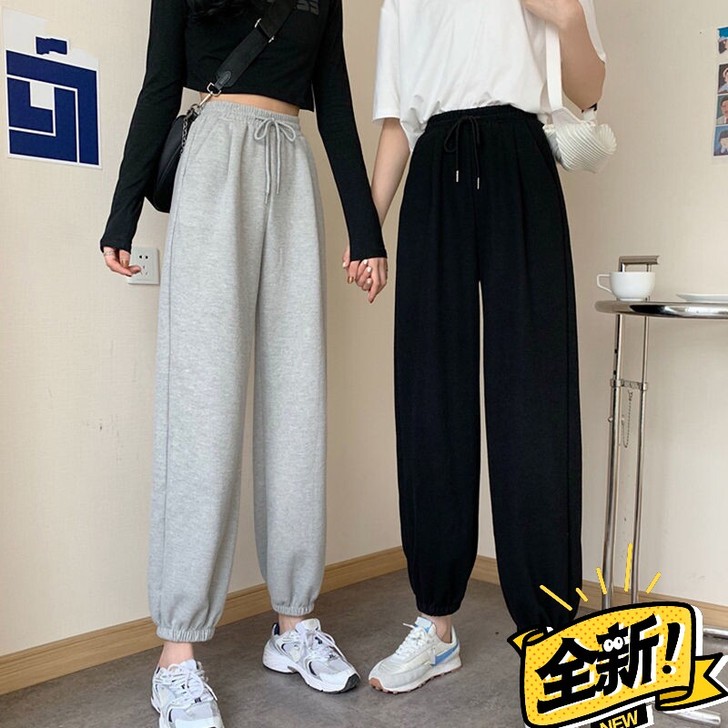 2021春夏季灰色运动裤女束脚裤子韩版宽松...