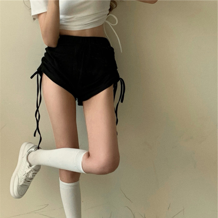 高腰阔腿热裤女夏季宽松显瘦薄款黑色短裤20...