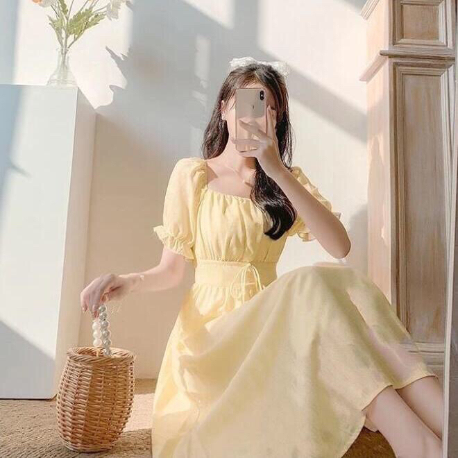 裙子女夏2021新款法式初恋长裙气质收腰温...