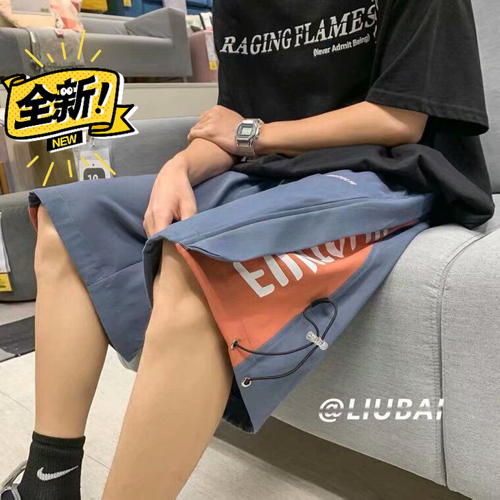 夏季薄款潮流假两件短裤男宽松运动休闲裤男士...