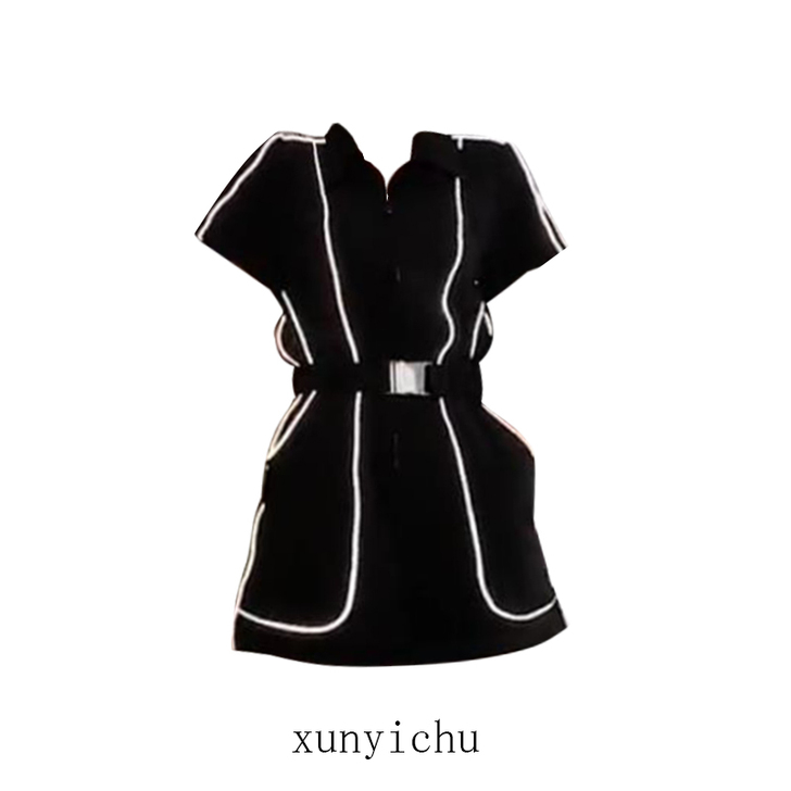 运动风连体裤女收腰显高黑色反光短裤夏季新款...